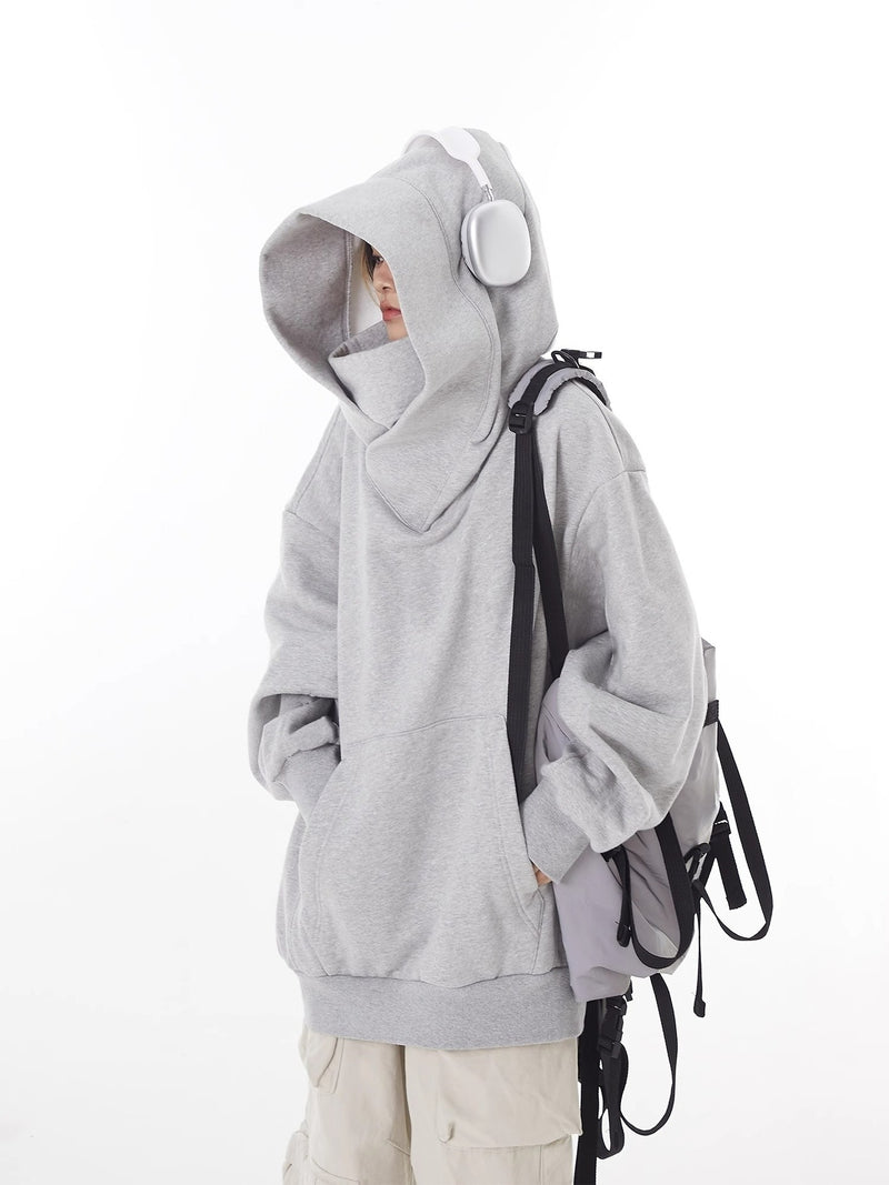 Loose High Collar Fleece Lined Hoodie